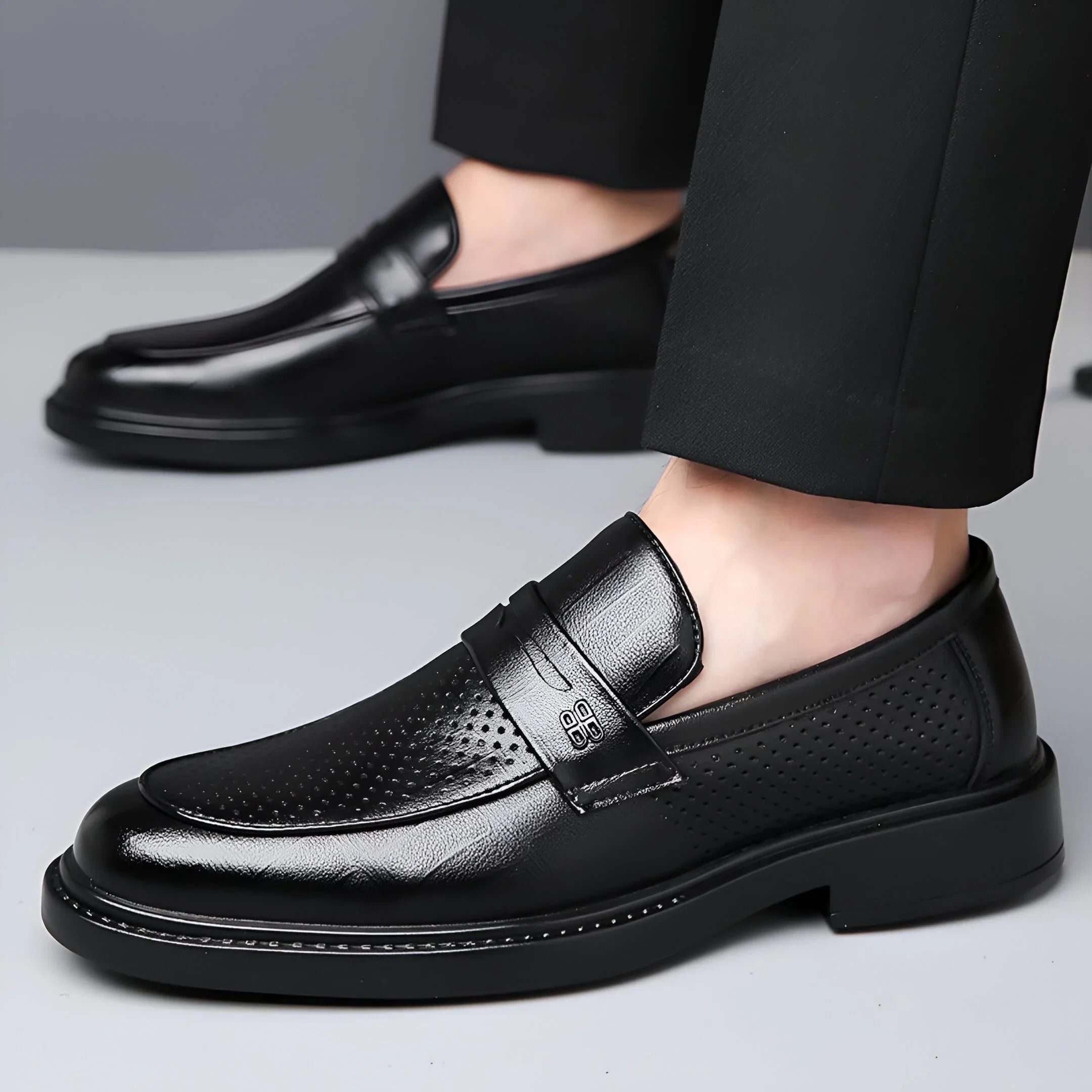 Leonardo Perforated Leather Loafers
