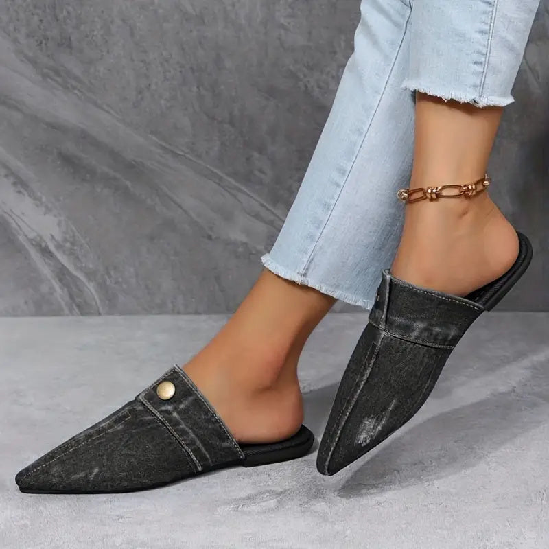 Sofia Pointed Denim Mule Slides